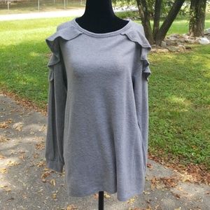 NEW comfy sweater w ruffles on shoulders sz small
